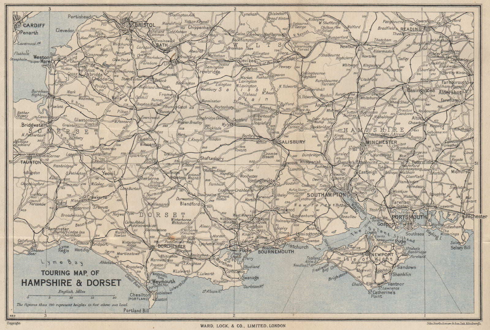 TOURING MAP OF HAMPSHIRE AND DORSET. Wiltshire Somerset. WARD LOCK 1946